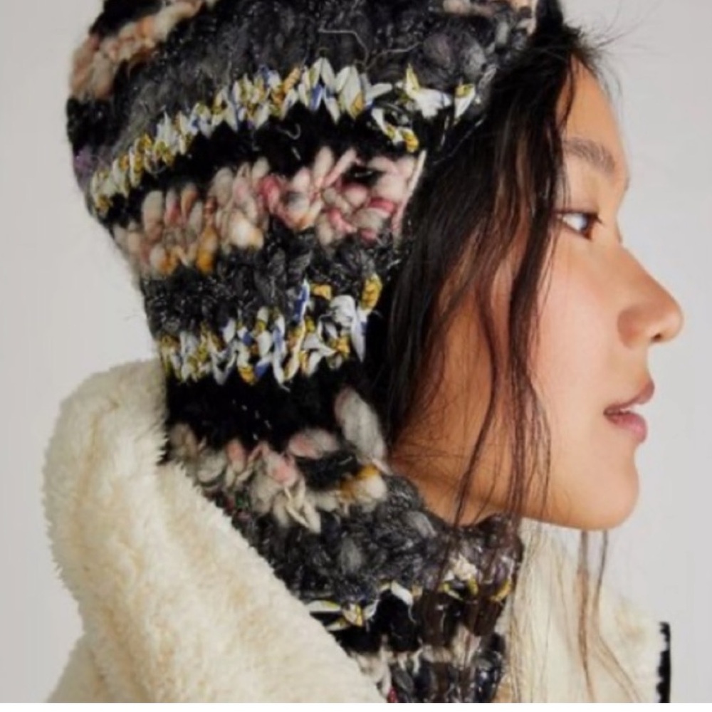 Free People Knit Collage Sugar Pie Stripe Balaclava Face Covering Handmade Knit